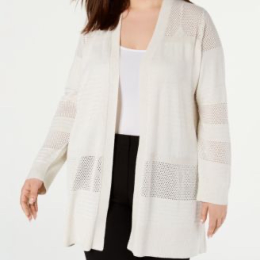 (NWT) Calvin Klein Women's Champagne Shimmer Mixed Stitch Cardigan Plus Size 1X